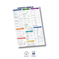A geometry formulas poster displayed at an angle on a white background, with download and printable icons below it.
